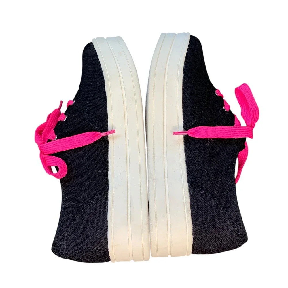 Rocket‎ Dog Platform Sneakers Canvas Lace Up Casual Shoes Black Pink Size 8.5